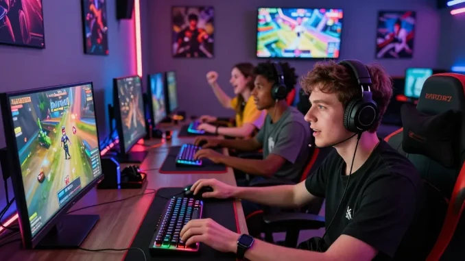 Engaged gamers enjoying PAKDE4D in a vibrant and immersive gaming environment.