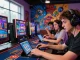 Exciting live casino scene highlighting link alternatif hero138 with a player engaged in multiple gaming devices.