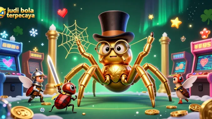 Engage with judi bola terpercaya in this vibrant 3D illustration showcasing bold characters and casino elements.