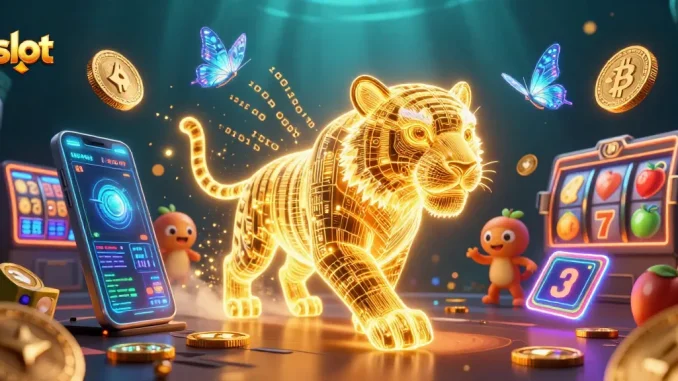 Putaran slot yang menghibur dengan simbol cerah dan karakter unik di lingkungan kasino digital.