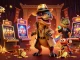 Experience excitement at the slot deposit 5k with cartoon dinosaurs amidst golden coins and vibrant effects.