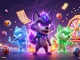 Hit colorful lottery balls and immersive casino elements surround a mystical wolf in this captivating illustration