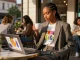 Fashion lifestyle with NAGA2000 concept at trendy café showcasing creative environment