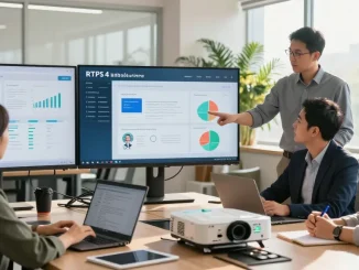 Collaboration on the rtps 4 platform for public services in a vibrant office setting.