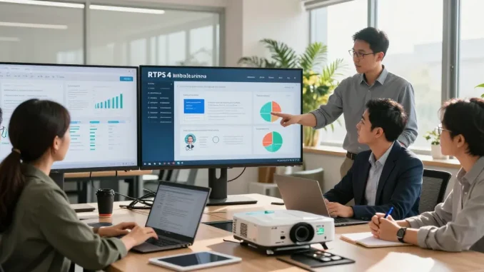 Collaboration on the rtps 4 platform for public services in a vibrant office setting.