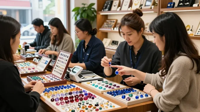 Engaging gemstone shopping at My Gem Spot, showcasing quality stones and expert advice.
